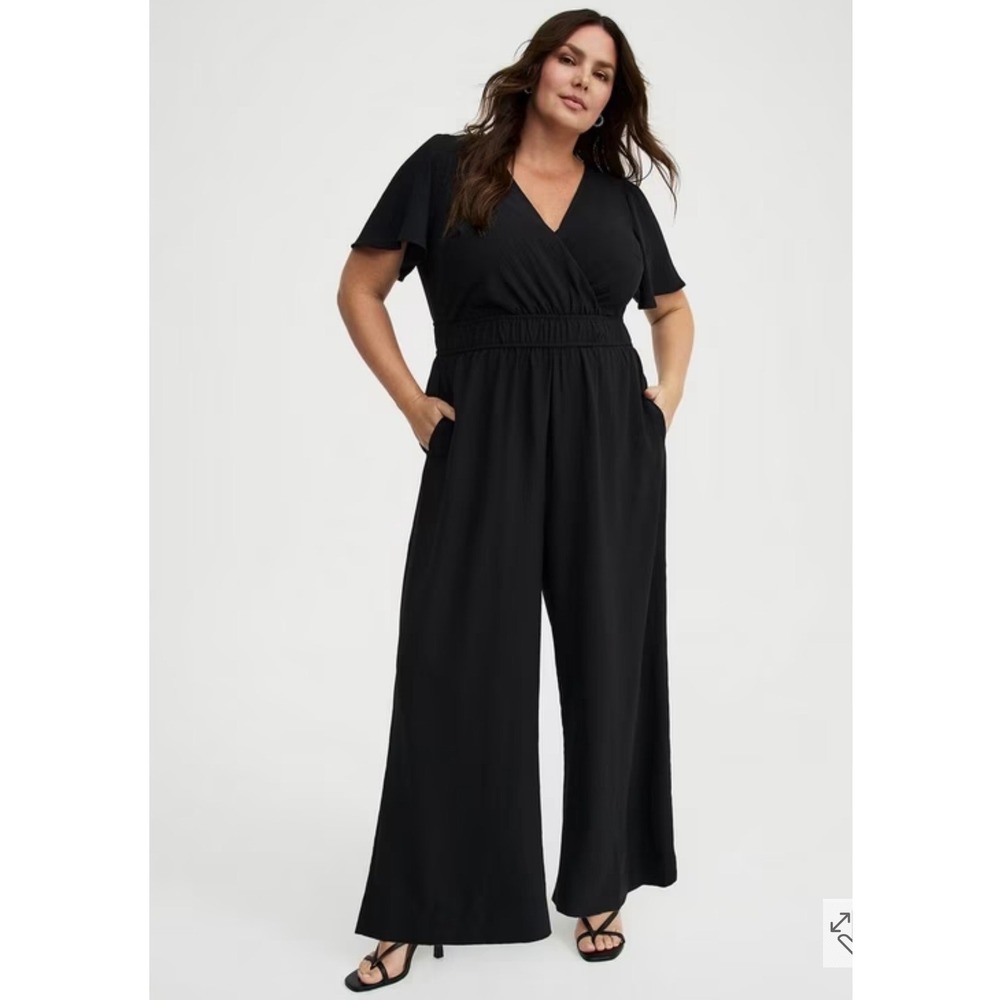 NWT Torrid Vacation Silk Surplice Wide Leg Jumpsuit Deep Black 5X